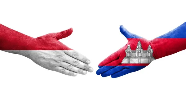 Рукопожатие Между Флагами Камбоджи Монако Нарисованное Руках Изолированное Прозрачное Изображение — стоковое фото