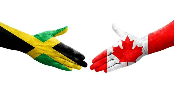 Рукопожатие Между Канадой Ямайкой Нарисованное Руках Изолированное Прозрачное Изображение — стоковое фото