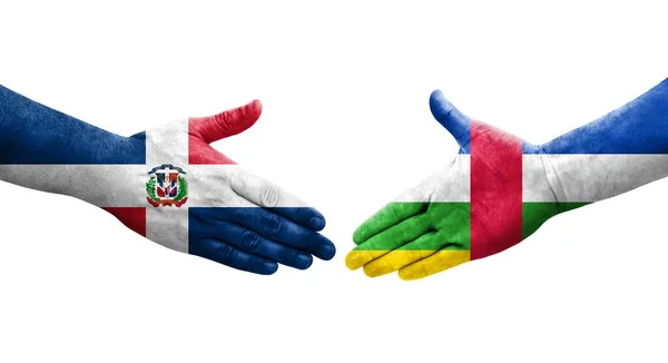 Handshake Central African Republic Dominican Republic Flags Painted Hands Isolated — Stock Photo, Image