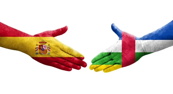 아프리카 공화국 스페인 깃발들 사이를 손으로 흔들면서 분리되어 이미지 — 스톡 사진