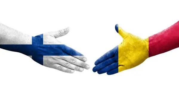 Handshake Chad Finland Flags Painted Hands Isolated Transparent Image — Stock Photo, Image