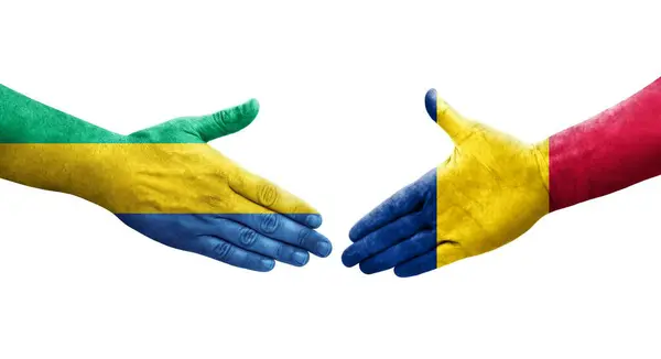 乍得和加蓬之间的握手 手绘国旗 孤立透明的形象 — 图库照片