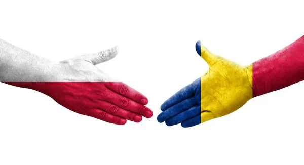 Aperto Mão Entre Chade Polónia Bandeiras Pintadas Mãos Imagem Transparente — Fotografia de Stock