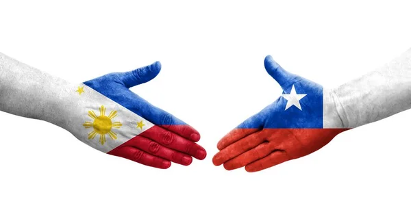 Potřesení Rukou Mezi Chile Filipínskými Vlajkami Namalovanými Rukou Izolovaný Průhledný — Stock fotografie
