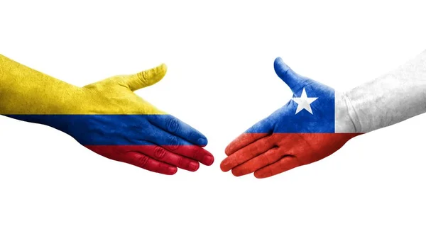智利和哥伦比亚之间握手 手绘国旗 孤立透明的图像 — 图库照片