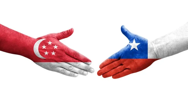 Handshake Chile Singapore Flags Painted Hands Isolated Transparent Image — Stock Photo, Image