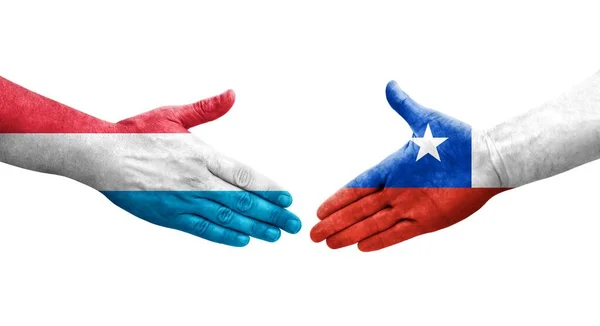Handshake Chile Luxembourg Flags Painted Hands Isolated Transparent Image — Stock Photo, Image