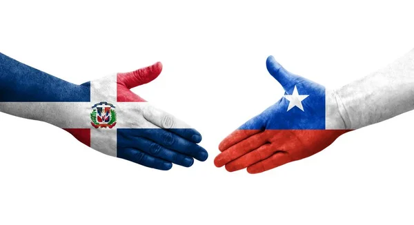 Χειραψία Μεταξύ Χιλής Και Δομινικανής Δημοκρατίας Σημαίες Ζωγραφισμένα Στα Χέρια — Φωτογραφία Αρχείου