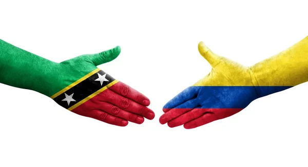 Handshake Colombia Saint Kitts Nevis Flags Painted Hands Isolated Transparent — Stock Photo, Image