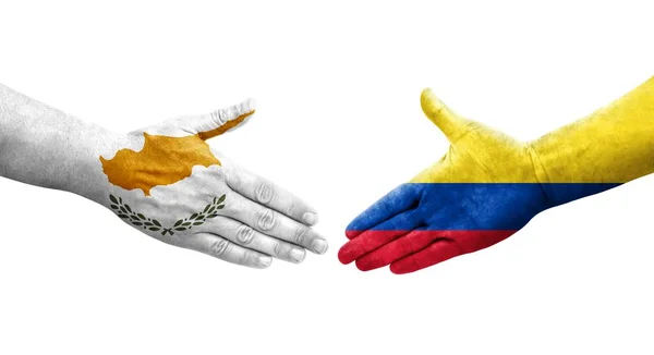 Handshake Colombia Cyprus Flags Painted Hands Isolated Transparent Image — Stock Photo, Image