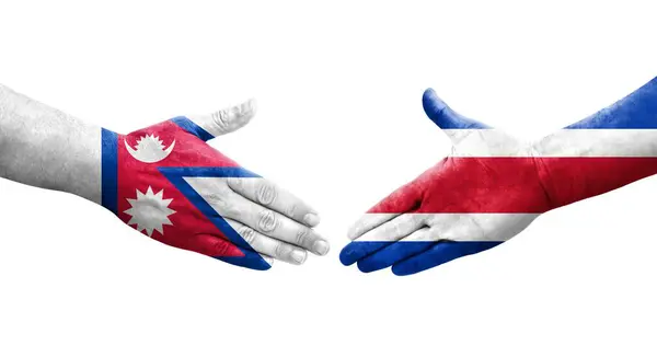 Рукопожатие Между Флагами Коста Рики Непала Нарисованное Руках Изолированное Прозрачное — стоковое фото