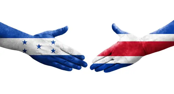 Händedruck Zwischen Den Flaggen Costa Ricas Und Honduras Auf Die — Stockfoto