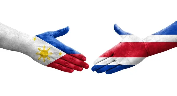Jabat Tangan Antara Kosta Rika Dan Bendera Filipina Dicat Tangan — Stok Foto