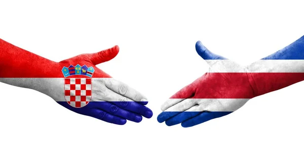 Рукостискання Між Коста Рикою Хорватськими Прапорами Намальоване Руках Ізольоване Прозоре — стокове фото