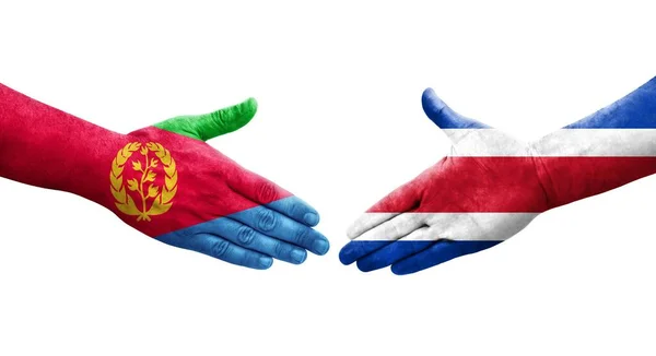 Рукостискання Між Прапорами Коста Рики Еритреї Намальоване Руках Ізольоване Прозоре — стокове фото