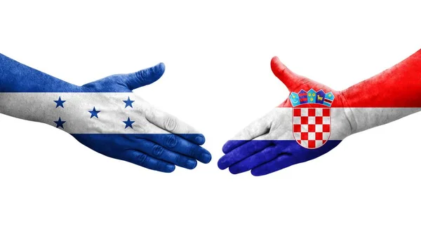 Рукостискання Між Хорватією Гондурасом Намальоване Руках Ізольоване Прозоре Зображення — стокове фото