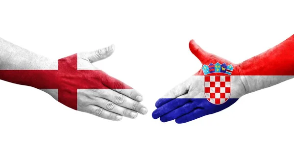 Рукостискання Між Прапорами Хорватії Англії Намальоване Руках Ізольоване Прозоре Зображення — стокове фото