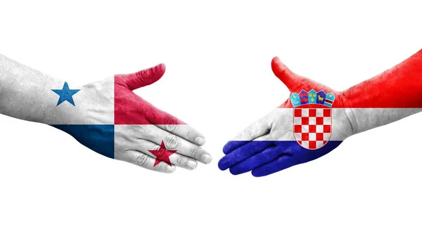 Рукостискання Між Хорватією Панамою Намальоване Руках Ізольоване Прозоре Зображення — стокове фото