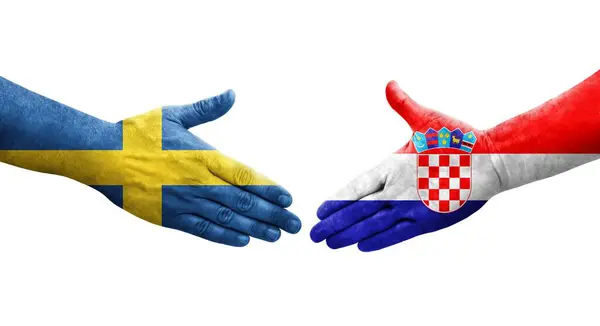 크로아티아와 스웨덴의 그려지는 가운데 이미지를 악수를 — 스톡 사진