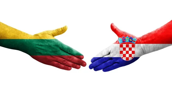 크로아티아와 리투아니아의 손으로 그려지고 고립된 이미지를 가지고 악수를 — 스톡 사진