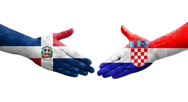 크로아티아와 도미니카 공화국 사이에서는 손으로 그려진 이미지를 가지고 악수를 — 스톡 사진
