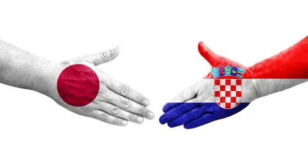 Рукостискання Між Хорватією Японією Намальоване Руках Ізольоване Прозоре Зображення — стокове фото