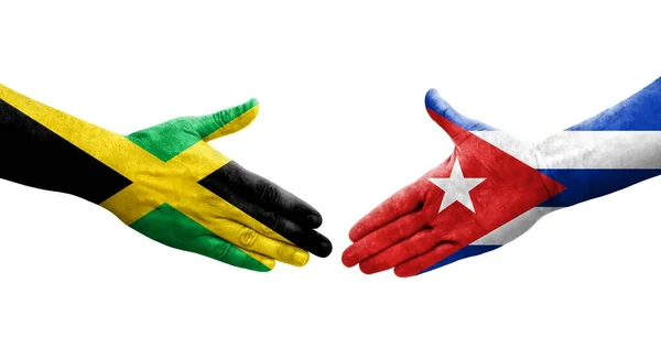 Küba Jamaika Bayrakları Arasında Sıkışma Izole Şeffaf Görüntü — Stok fotoğraf