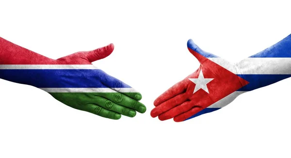 Handshake Cuba Gambia Flags Painted Hands Isolated Transparent Image — Stock Photo, Image