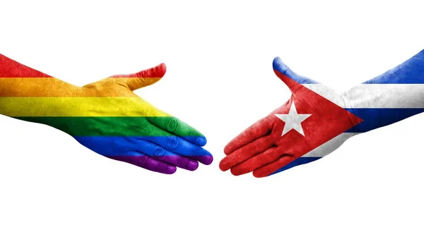 Handshake Cuba Lgbt Flags Painted Hands Isolated Transparent Image — Stock Photo, Image