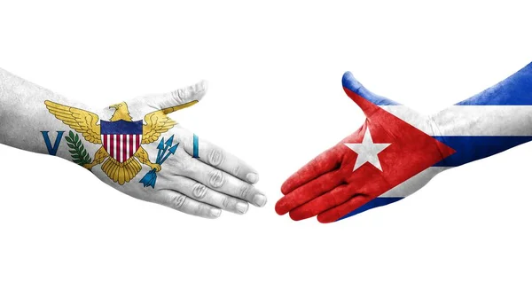 Рукостискання Між Прапорами Куби Віргінських Островів Намальоване Руках Ізольоване Прозоре — стокове фото