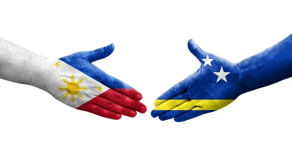 库拉索岛和菲律宾国旗之间的握手 孤立透明的图像 — 图库照片