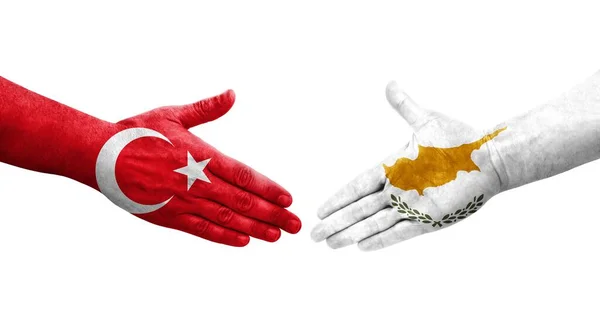 塞浦路斯和土耳其之间握手 手绘国旗 孤立透明的形象 — 图库照片