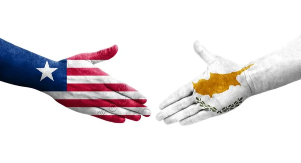 Handshake Cyprus Liberia Flags Painted Hands Isolated Transparent Image — Stock Photo, Image
