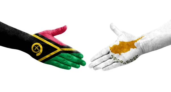 Aperto Mão Entre Chipre Vanuatu Bandeiras Pintadas Mãos Imagem Transparente — Fotografia de Stock