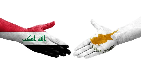 塞浦路斯和伊拉克之间的握手 手绘国旗 孤立透明的形象 — 图库照片