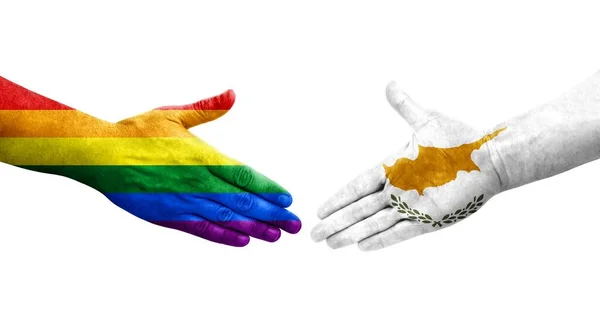 塞浦路斯和男女同性恋 双性恋和变性者的握手旗帜手绘 孤立透明的图像 — 图库照片