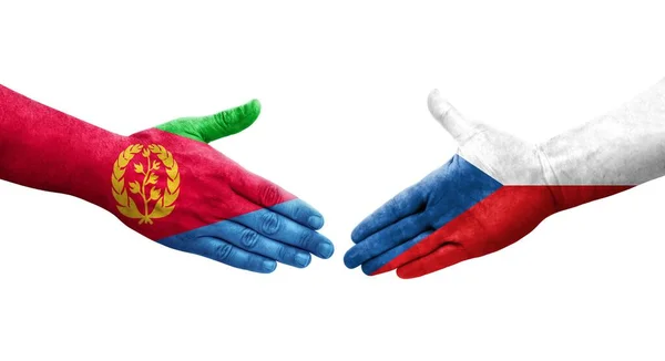 Aperto Mão Entre Checoslováquia Eritreia Bandeiras Pintadas Mãos Imagem Transparente — Fotografia de Stock