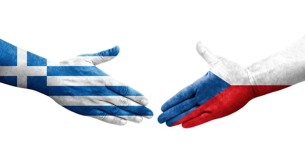 Χειραψία Ανάμεσα Στην Τσεχία Και Την Ελλάδα Σημαίες Ζωγραφισμένες Στα — Φωτογραφία Αρχείου