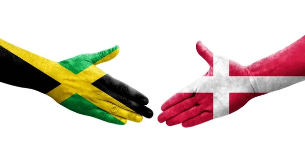 Saludo Entre Dinamarca Jamaica Banderas Pintadas Las Manos Imagen Transparente —  Fotos de Stock