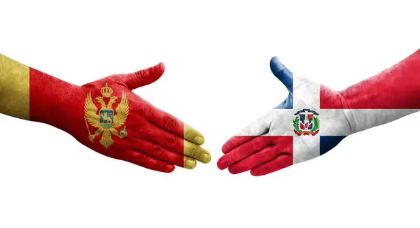 Рукостискання Між Домініканською Республікою Чорногорськими Прапорами Намальоване Руках Ізольоване Прозоре — стокове фото