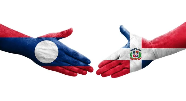 Handshake Dominican Republic Laos Flags Painted Hands Isolated Transparent Image — Stock Photo, Image