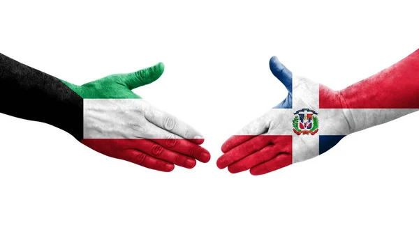 Aperto Mão Entre República Dominicana Bandeiras Kuwait Pintadas Mãos Imagem — Fotografia de Stock