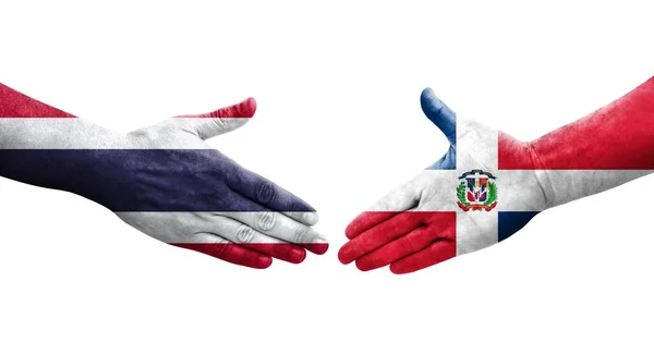 Рукостискання Між Домініканською Республікою Тайськими Прапорами Намальоване Руках Ізольоване Прозоре — стокове фото