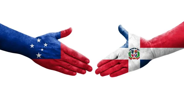 Handshake Dominican Republic Samoa Flags Painted Hands Isolated Transparent Image — Stock Photo, Image