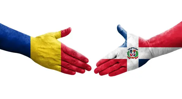 Рукостискання Між Домініканською Республікою Румунією — стокове фото