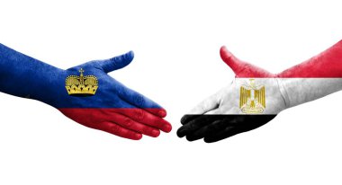 Mısır ve Lihtenştayn bayrakları arasında el sıkışma, izole şeffaf görüntü.