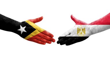 Mısır ve Timor Leste bayrakları arasındaki el sıkışma ellerinde resmedilmiş şeffaf görüntü.