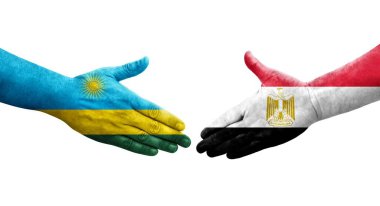 Mısır ve Ruanda bayrakları arasında el sıkışma, izole şeffaf görüntü.