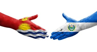 El Salvador ve Kiribati bayrakları arasındaki el sıkışma, izole şeffaf görüntü.