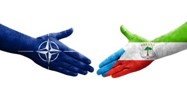 Ekvator Ginesi ve Nato bayrakları arasındaki el sıkışma ellerinde izole şeffaf görüntü.